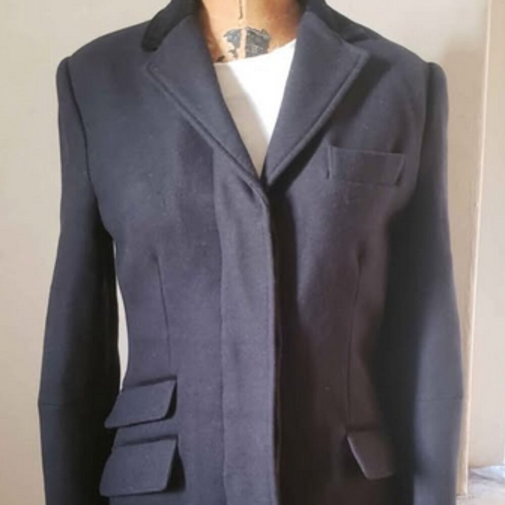 Ben Sherman women's tailored black overcoat velvet collar S